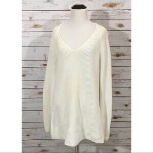 Lou & Grey Chunky Knit V Neck Sweater - Cream - Medium